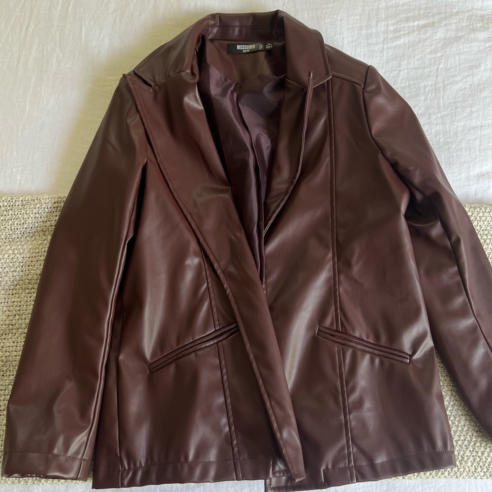 Missguided brown faux leather blazer